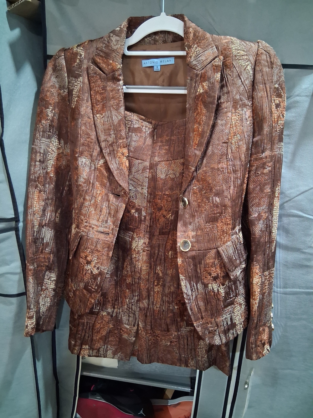 ANTONIO MELANI Copper-Brown Metallic Textured Blazer